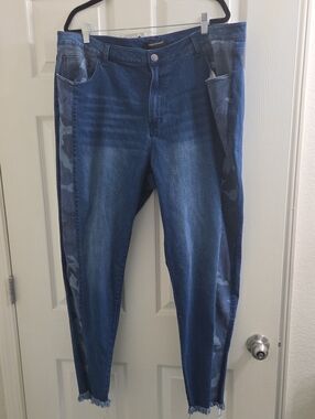 Ashley Stewart Dark Rinse Skinny Jeans with Camouflage Side Panels